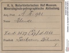 Etiketten zu Sphalerit (NHMW-MIN-Ak961)